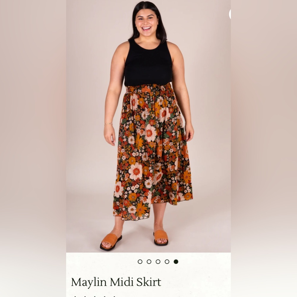 Maylin Natural Life Floral Midi Skirt - Black and Orange